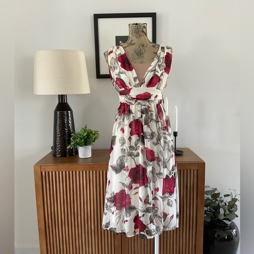 Lulu’s Queen Of Heart Rose Floral Dress Size Small  NWT
